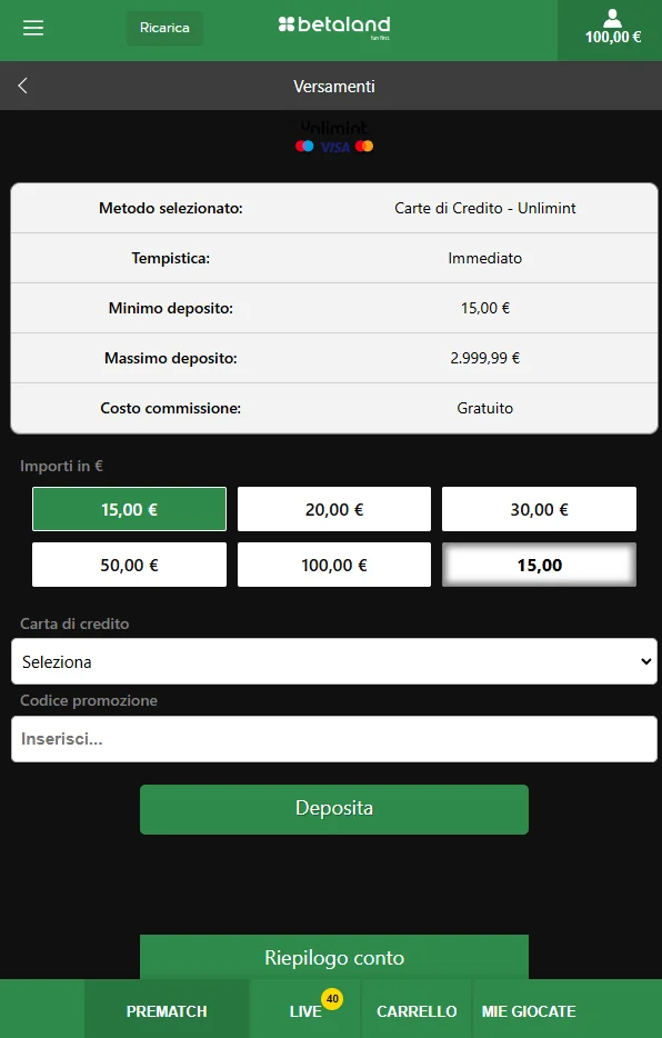 Bonus benvenuto Betaland — OIA Services Ltd ADM n. 15238